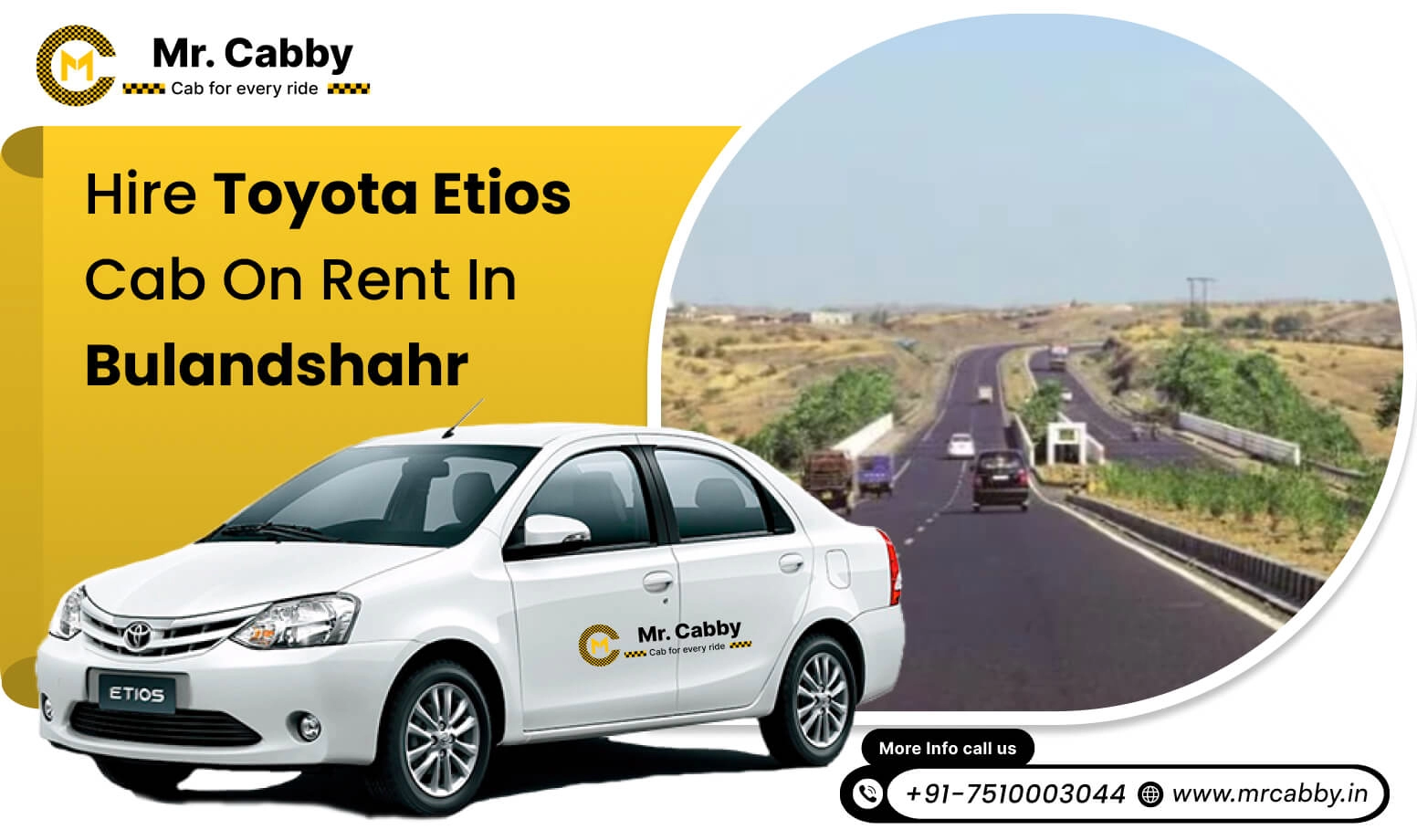 Get the best Toyota Etios cab hire in Bulandshahr, Toyota Etios rental service in Bulandshahr and Get 10% off - Mr. Cabby