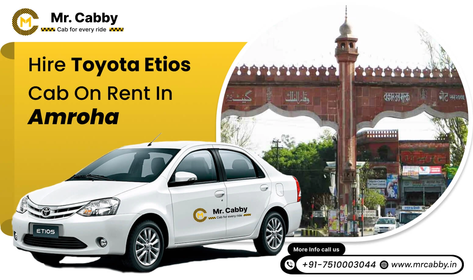 Toyota Etios Cab Hire in Amroha, Toyota Etios Rental Service in Amroha with 10% Off - Mr. Cabby