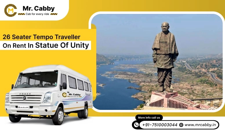 26 Seater Tempo Traveller on Rent in Statue of Unity, Hire 26 Seater Tempo Traveller in Statue of Unity, 26 Seater Tempo Traveller for Rent in Statue of Unity - Mr. Cabby