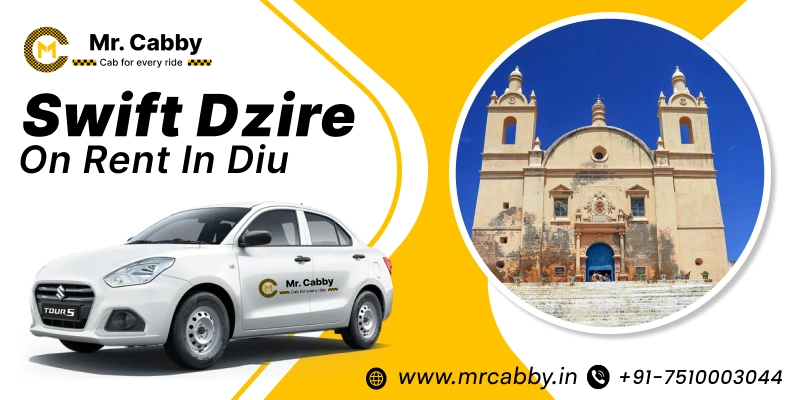 Swift Dzire on rent in Diu | Swift Dzire Hire in Diu for one-way and round-trip fare starts at just Rs. 12/km